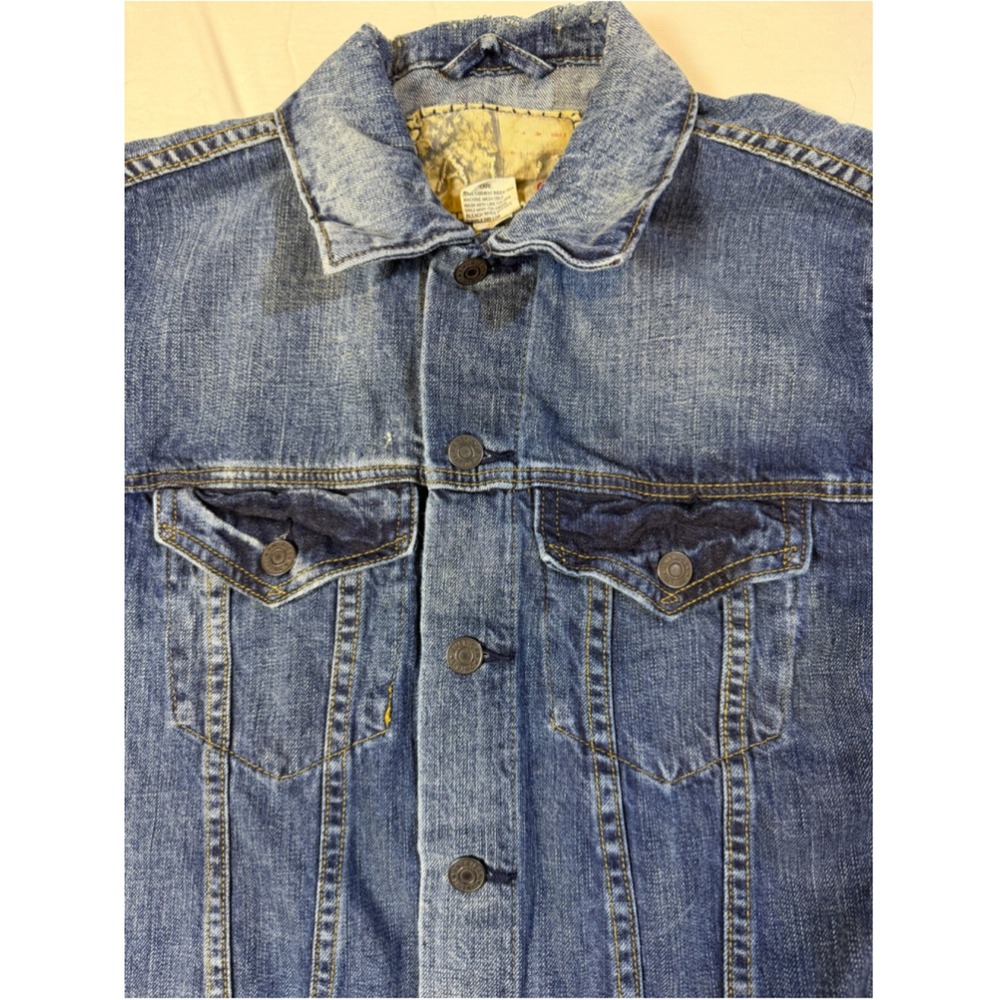American Living Men's Denim Trucker Jacket Distressed Blue 100% Cotton S - Picture 4 of 8